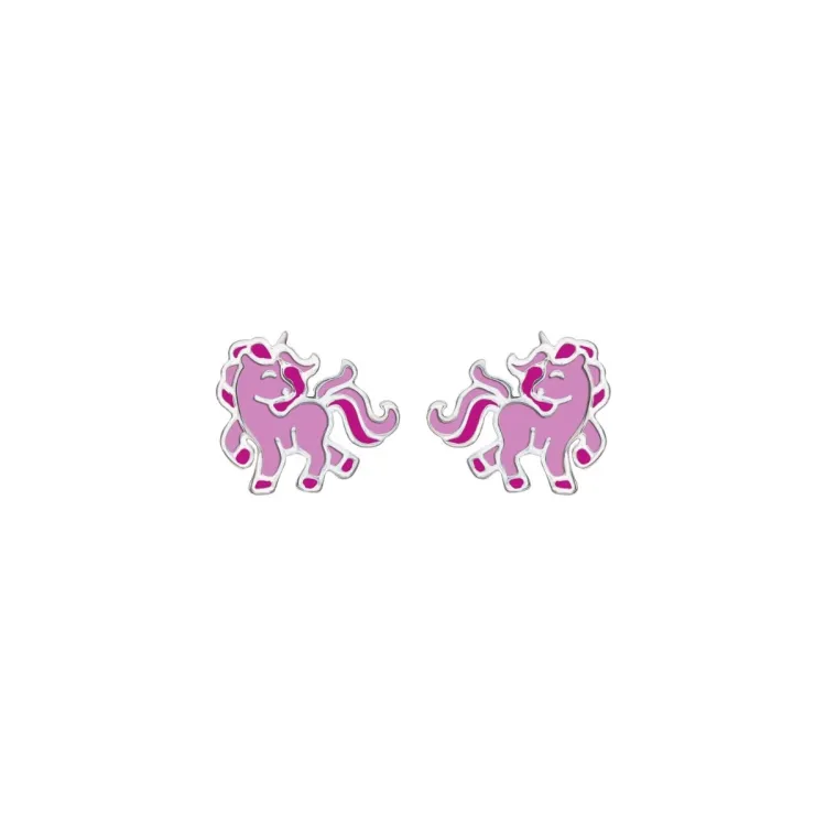 Støvring Design eenhoorn oorbellen in zilver roze emaille