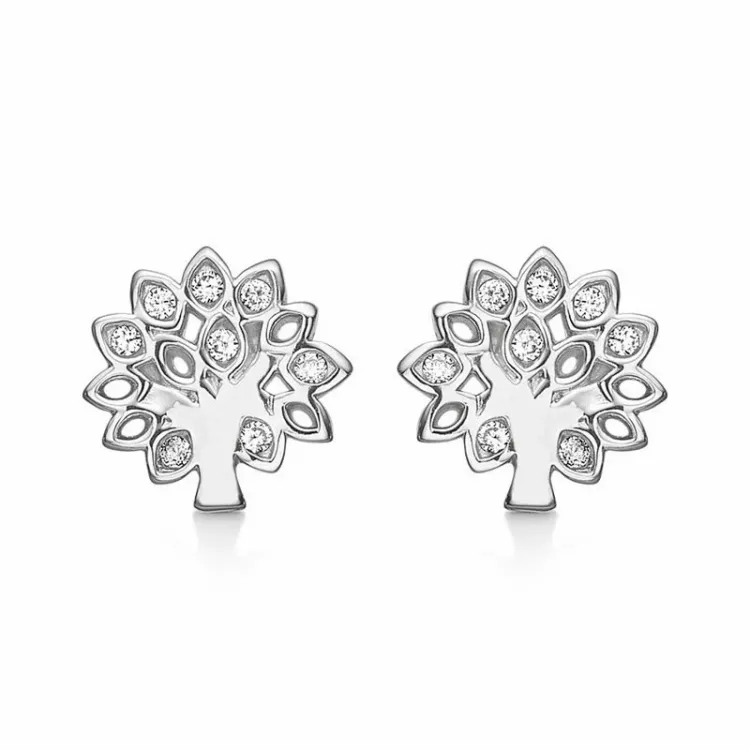 Støvring Design boom van het leven oorbellen in zilver witte zirkoon