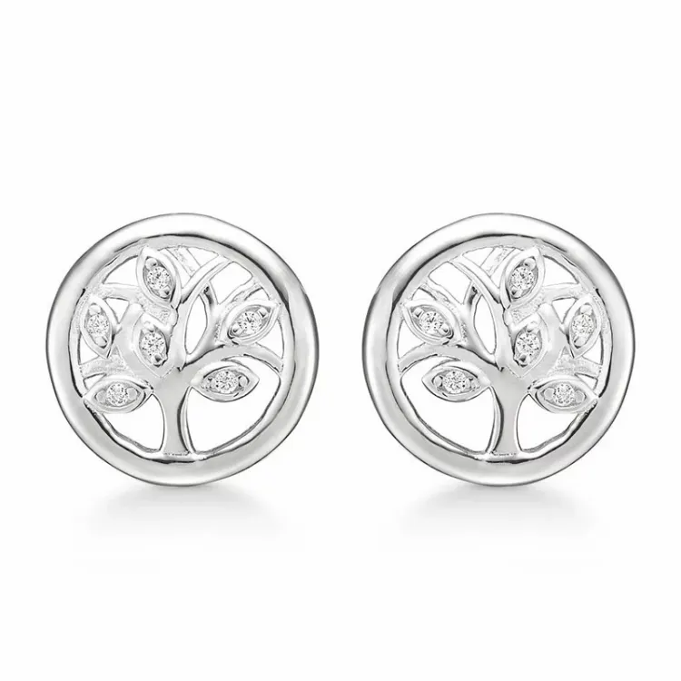 Støvring Design boom van het leven oorbellen in zilver witte zirkoon