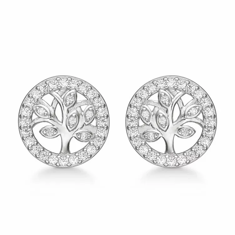 Støvring Design boom van het leven oorbellen in zilver witte zirkoon