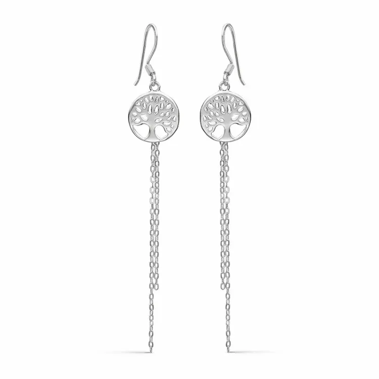 lang Støvring Design boom van het leven oorbellen in zilver