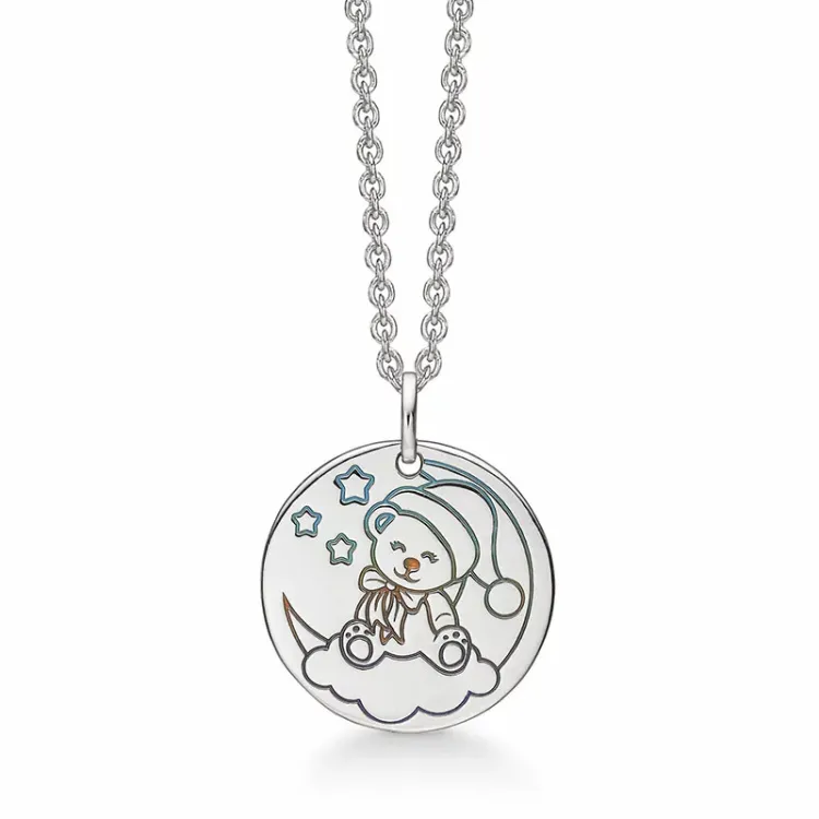 Støvring Design teddybeer ketting met hanger in zilver blauwe emaille