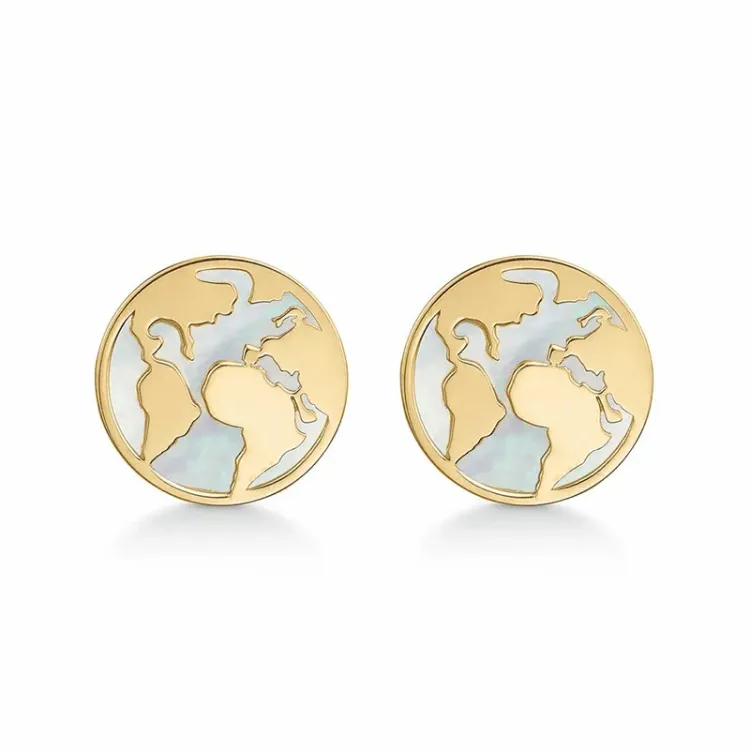 Støvring Design kaart oorbellen in 8 karaat goud witte parelmoer
