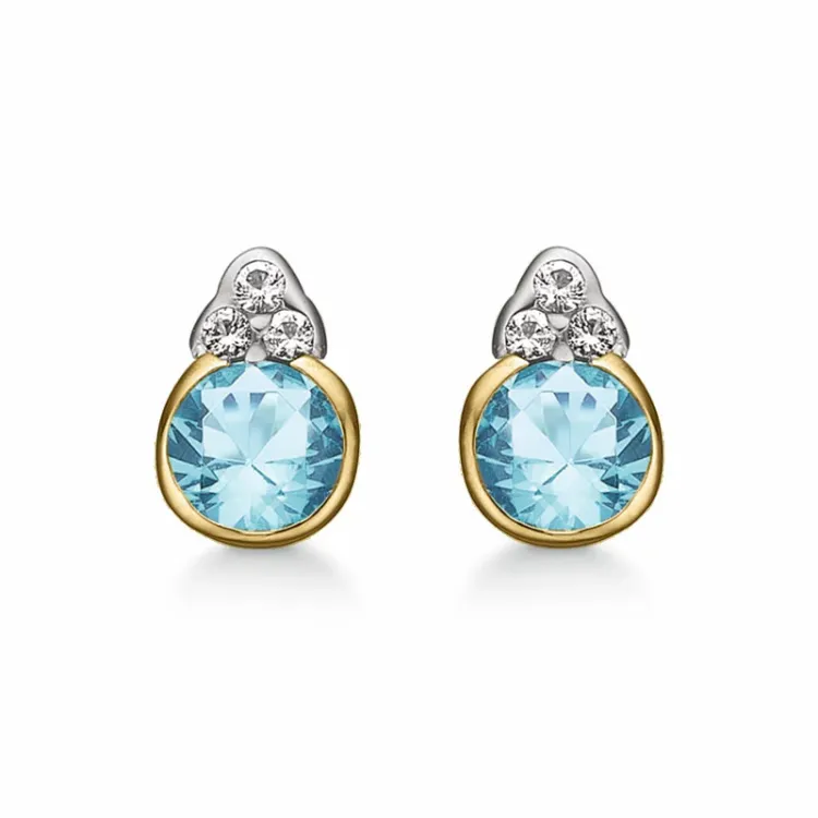 Støvring Design oorbellen in 8 karaat goud blauwe topaas witte topaas