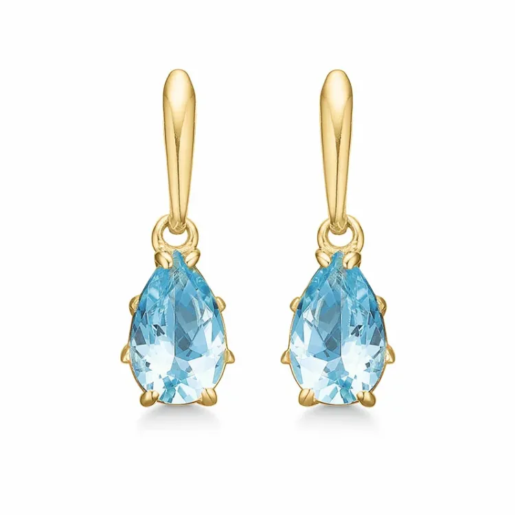 lange Støvring Design druppel oorbellen in 8 karaat goud blauwe topaas