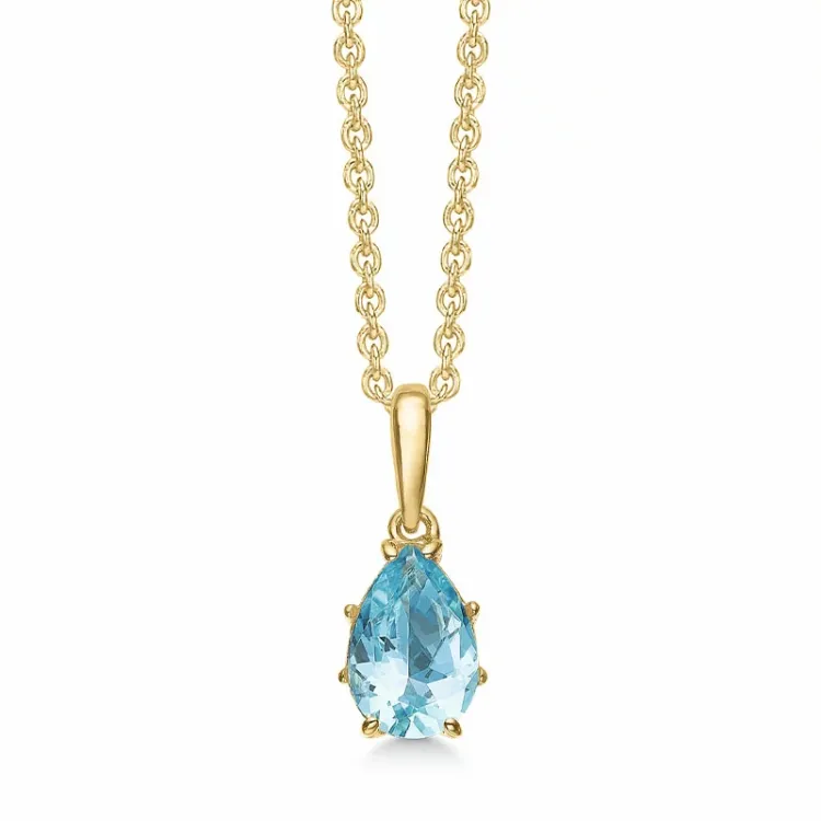 Støvring Design druppel ketting met hanger in 8 karaat goud blauwe topaas