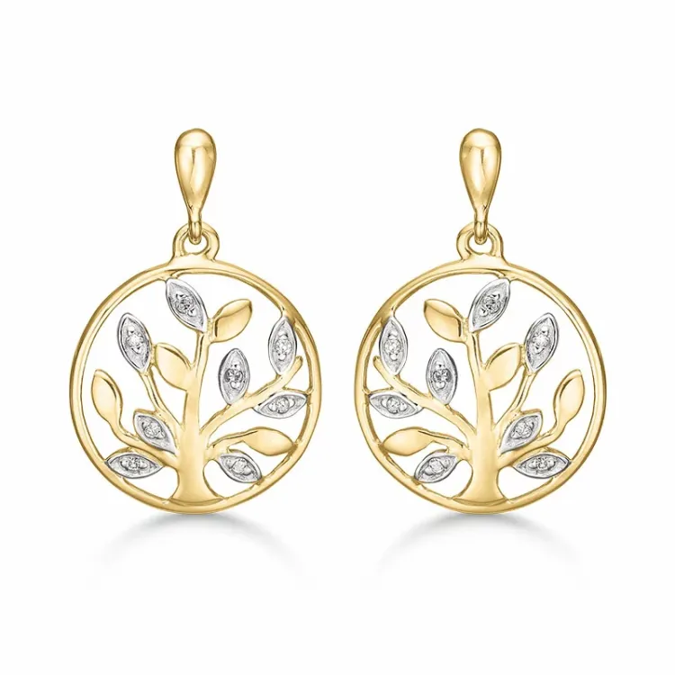 Støvring Design boom van het leven oorbellen in 14 karaat goud witte diamant