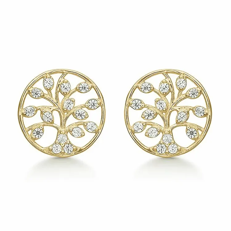 8 mm Støvring Design boom van het leven zirkoon oorbellen in 8 karaat goud witte zirkoon