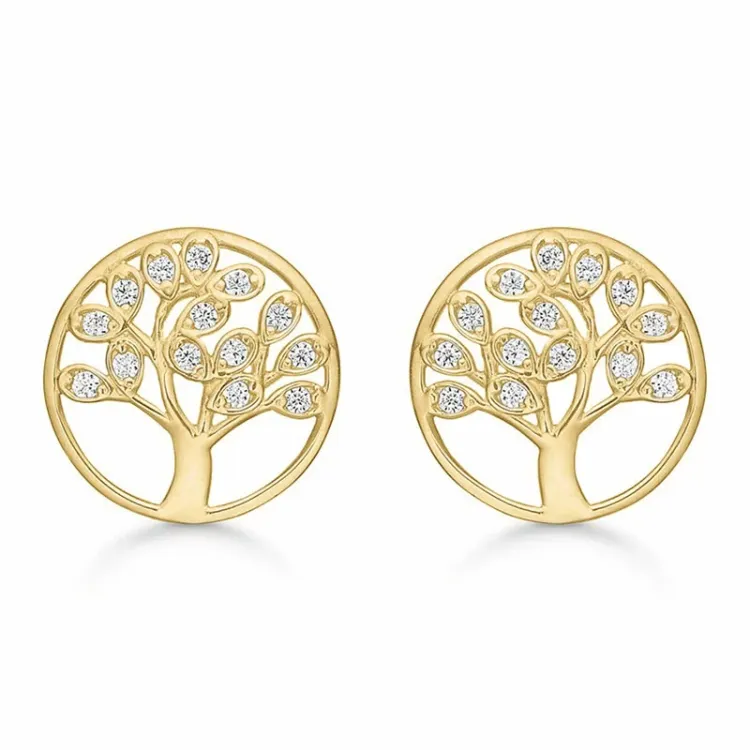 10 mm Støvring Design boom van het leven zirkoon oorbellen in 8 karaat goud witte zirkoon