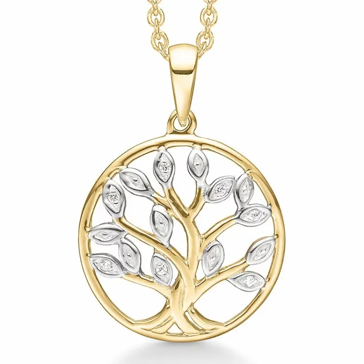 Støvring Design boom van het leven zirkoon ketting met hanger in 8 karaat goud witte zirkoon