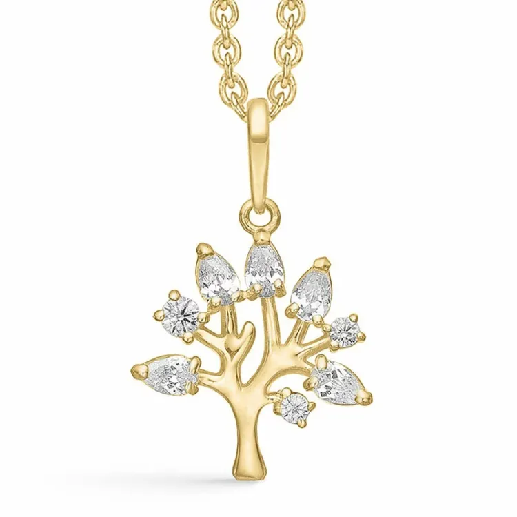 Støvring Design boom van het leven ketting met hanger in 8 karaat goud witte zirkoon