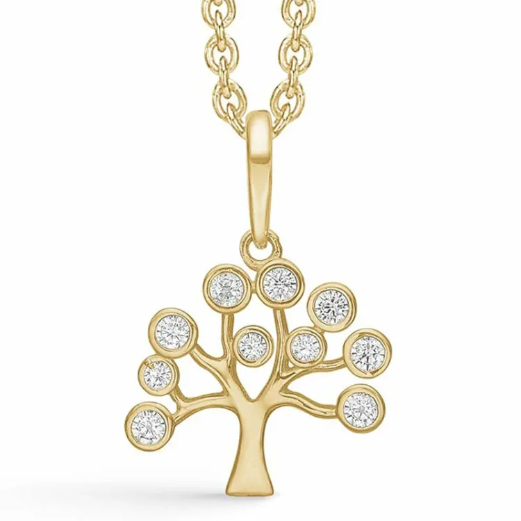 Støvring Design boom van het leven zirkoon ketting met hanger in 8 karaat goud witte zirkoon