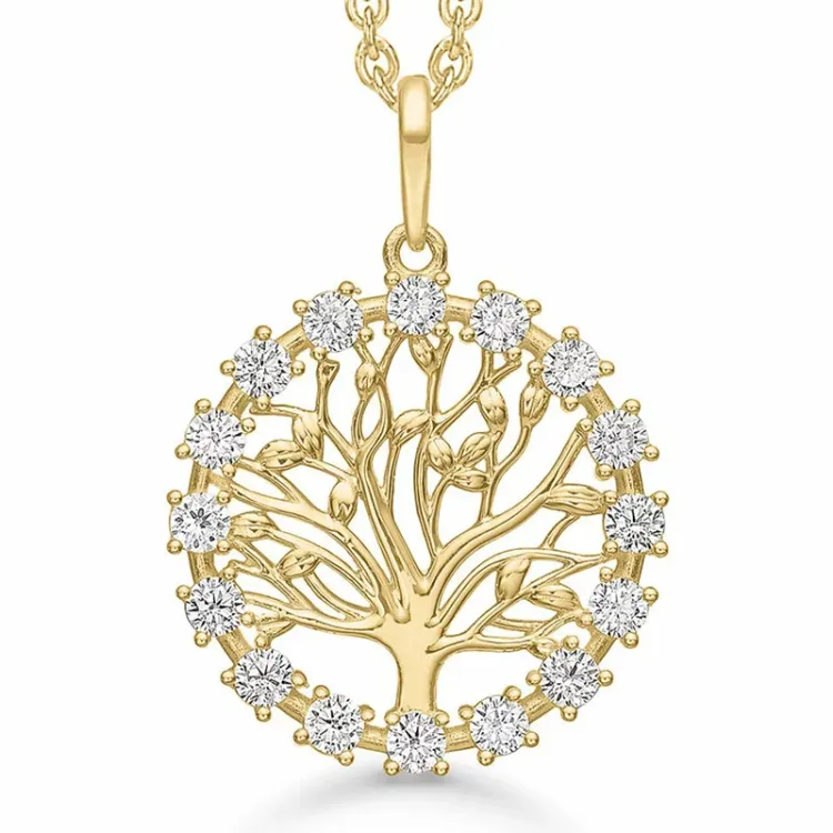 Støvring Design boom van het leven zirkoon ketting met hanger in 8 karaat goud witte zirkoon