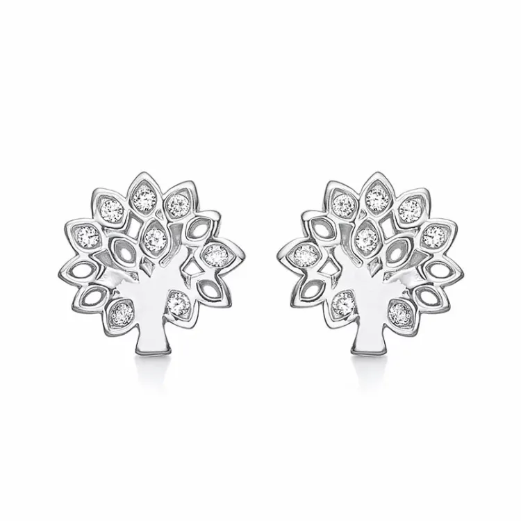 Støvring Design boom van het leven zirkoon oorbellen in zilver witte zirkoon