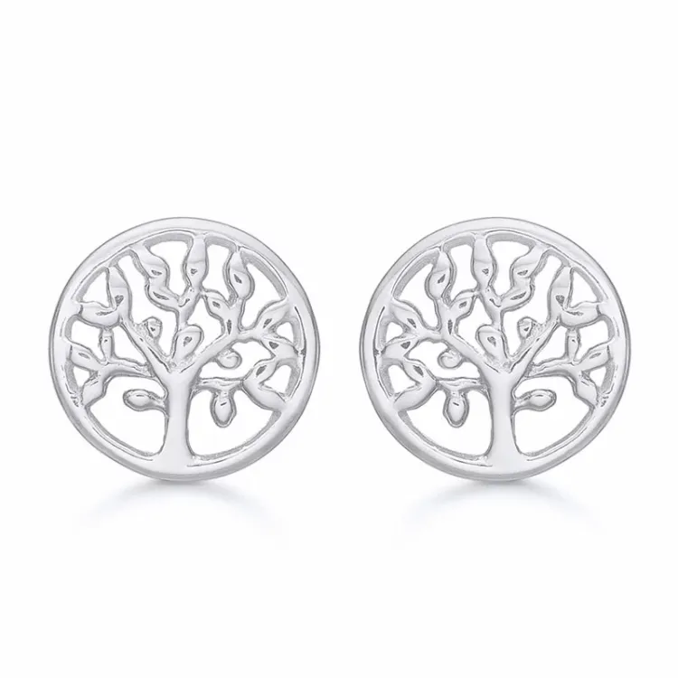10 mm Støvring Design boom van het leven oorbellen in gerodineerd zilver