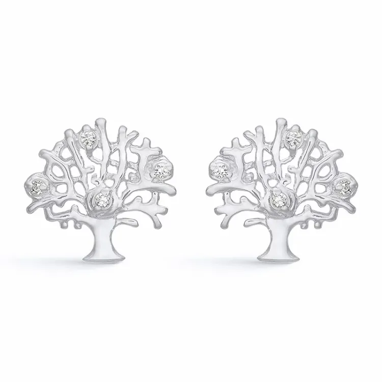 Støvring Design boom van het leven zirkoon oorbellen in gerodineerd zilver witte zirkoon