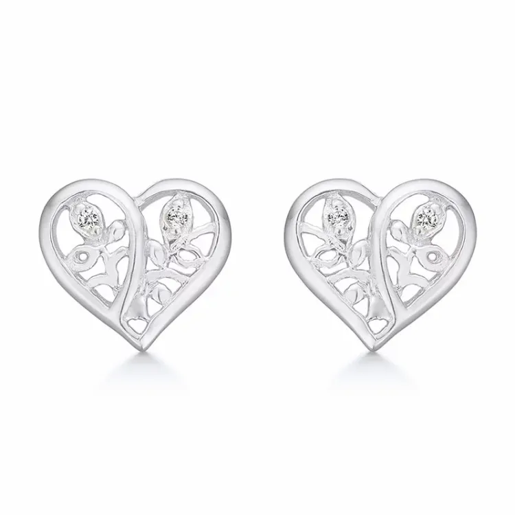 Støvring Design boom van het leven zirkoon oorbellen in gerodineerd zilver witte zirkoon