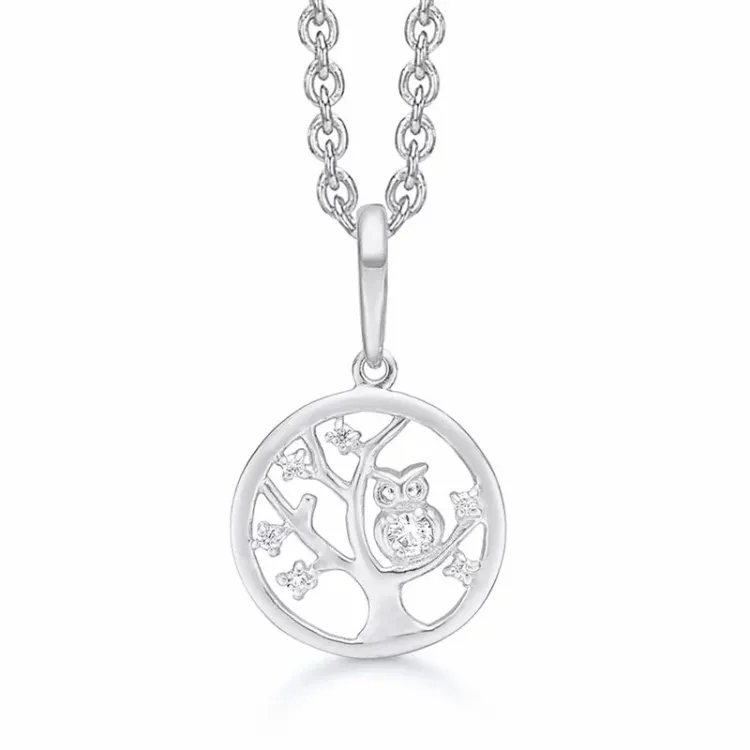 18 mm Støvring Design boom van het leven zirkoon ketting met hanger in gerodineerd zilver witte zirkoon