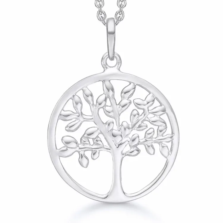 18 mm Støvring Design boom van het leven ketting met hanger in zilver