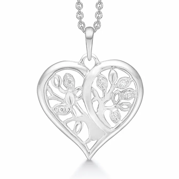 Støvring Design boom van het leven zirkoon ketting met hanger in gerodineerd zilver witte zirkoon