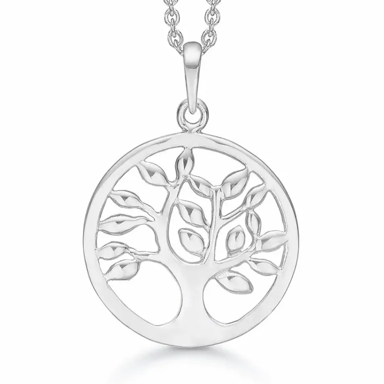20 mm Støvring Design boom van het leven ketting met hanger in gerodineerd zilver