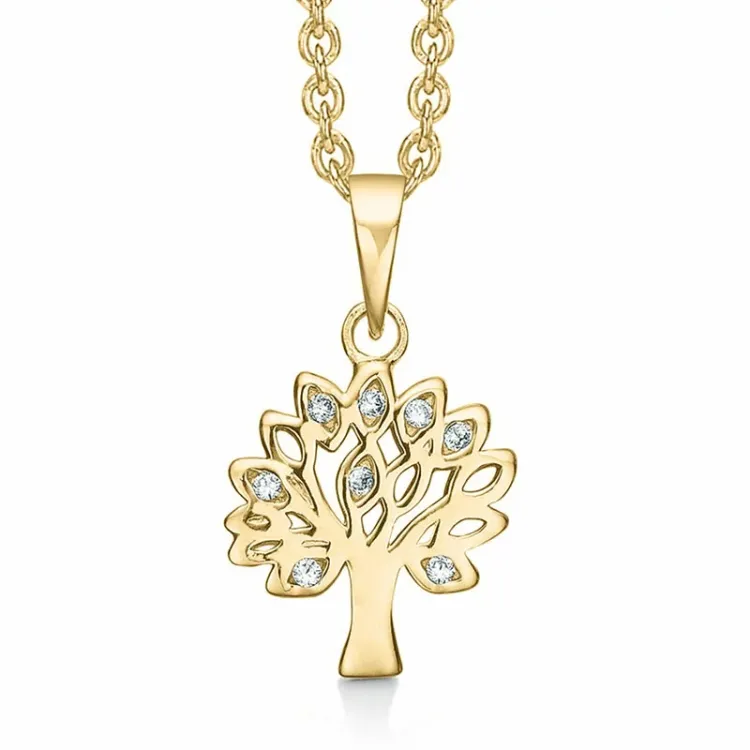 Støvring Design boom van het leven zirkoon ketting met hanger in verguld sterlingzilver witte zirkoon