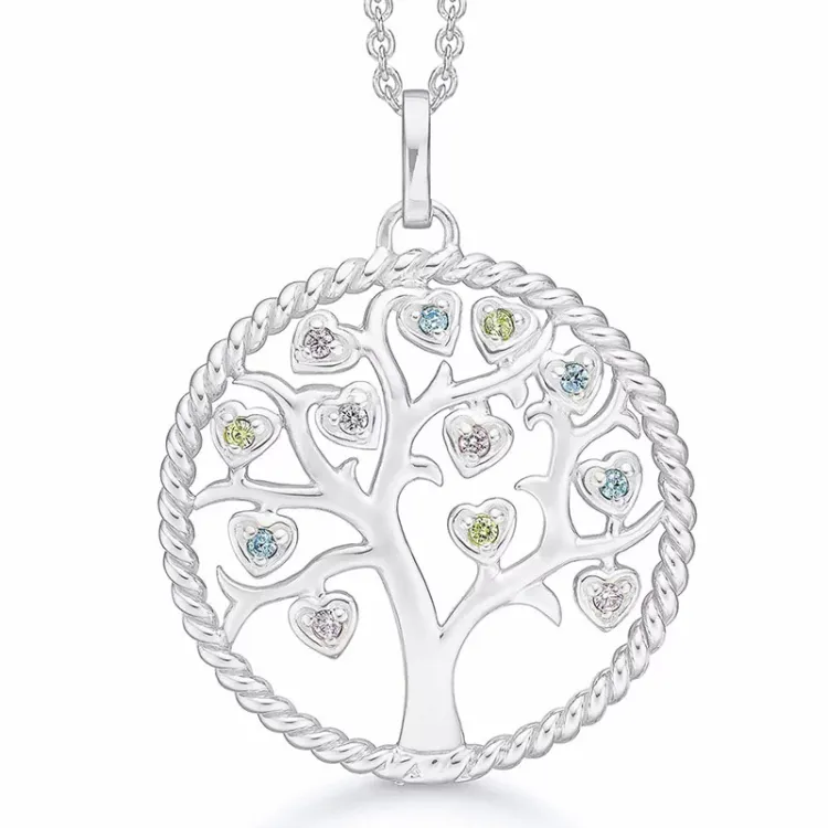 Støvring Design boom van het leven zirkoon ketting met hanger in gerodineerd zilver veelkleurig zirkoon