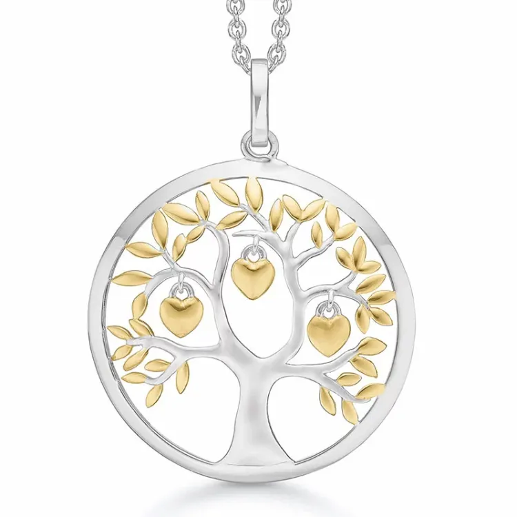 Støvring Design boom van het leven ketting met hanger in zilver met verguld sterlingzilver witte zirkoon