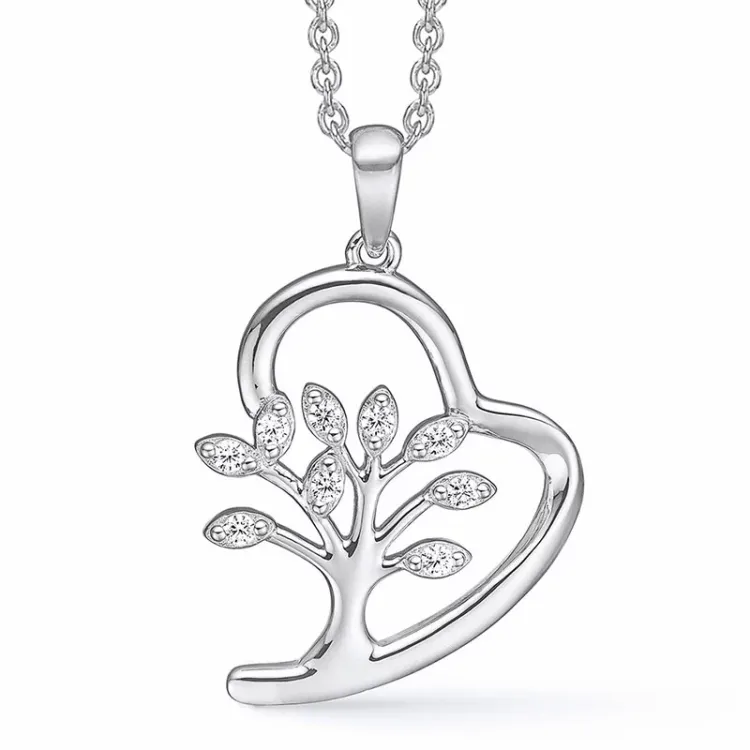 Støvring Design boom van het leven zirkoon hanger met ketting in gerodineerd zilver witte zirkoon