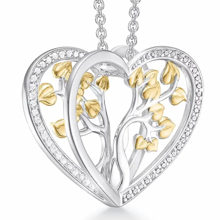 Støvring Design boom van het leven zirkoon hanger met ketting in gerodineerd zilver met verguld sterlingzilver witte zirkoon