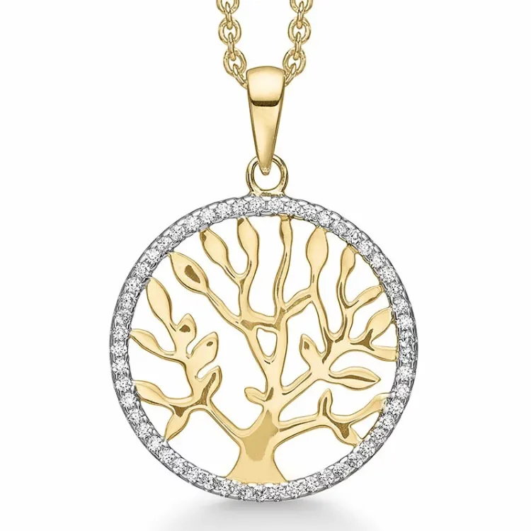 Støvring Design boom van het leven zirkoon hanger met ketting in zilver met verguld sterlingzilver witte zirkoon