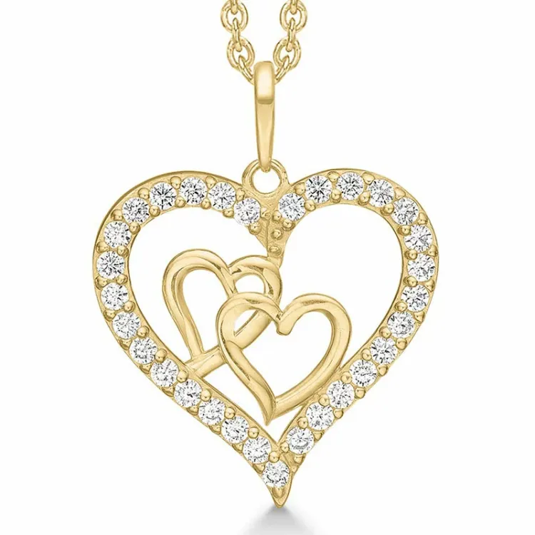 Støvring Design hart zirkoon hanger met ketting in 8 karaat goud witte zirkoon