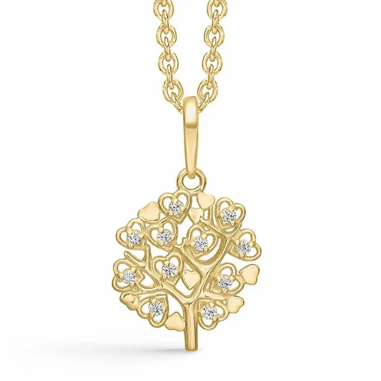 Støvring Design boom van het leven zirkoon hanger met ketting in 8 karaat goud met vergulde zilveren ketting witte zirkoon