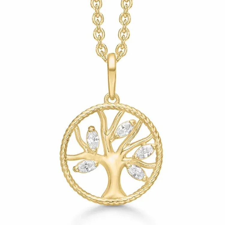 Støvring Design boom van het leven zirkoon hanger met ketting in 8 karaat goud met vergulde zilveren ketting witte zirkoon