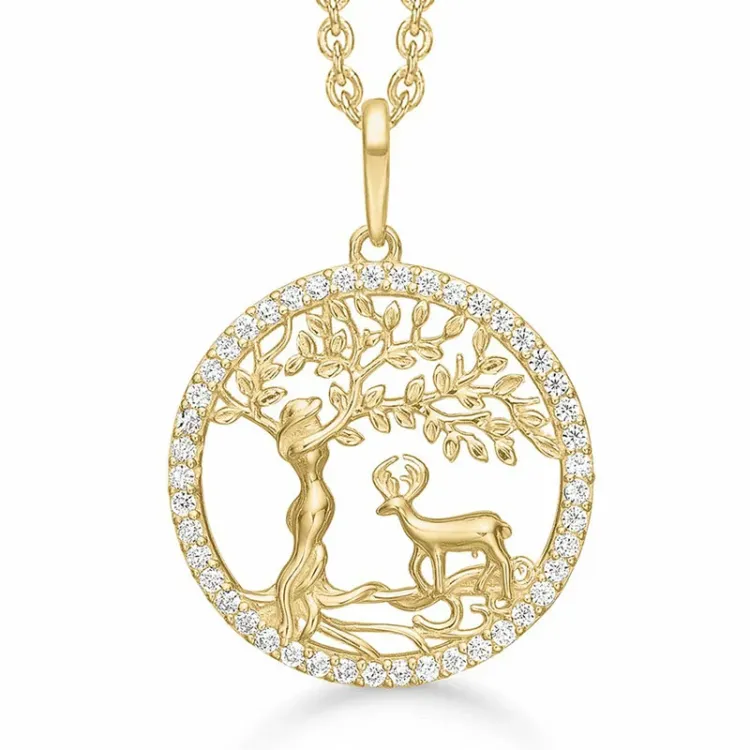 Støvring Design boom van het leven zirkoon hanger met ketting in 8 karaat goud witte zirkoon