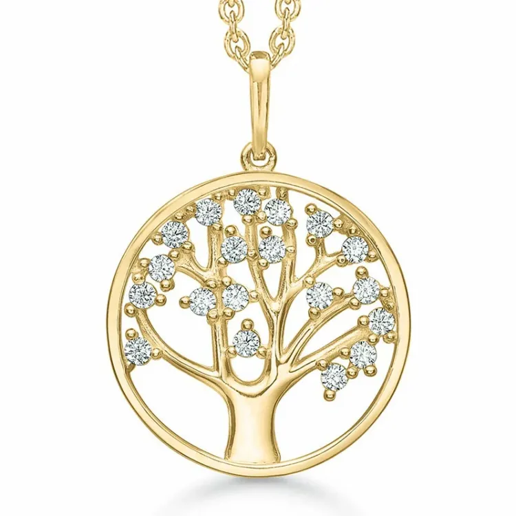 Støvring Design boom van het leven zirkoon hanger met ketting in 14 karaat goud met vergulde zilveren ketting witte zirkoon