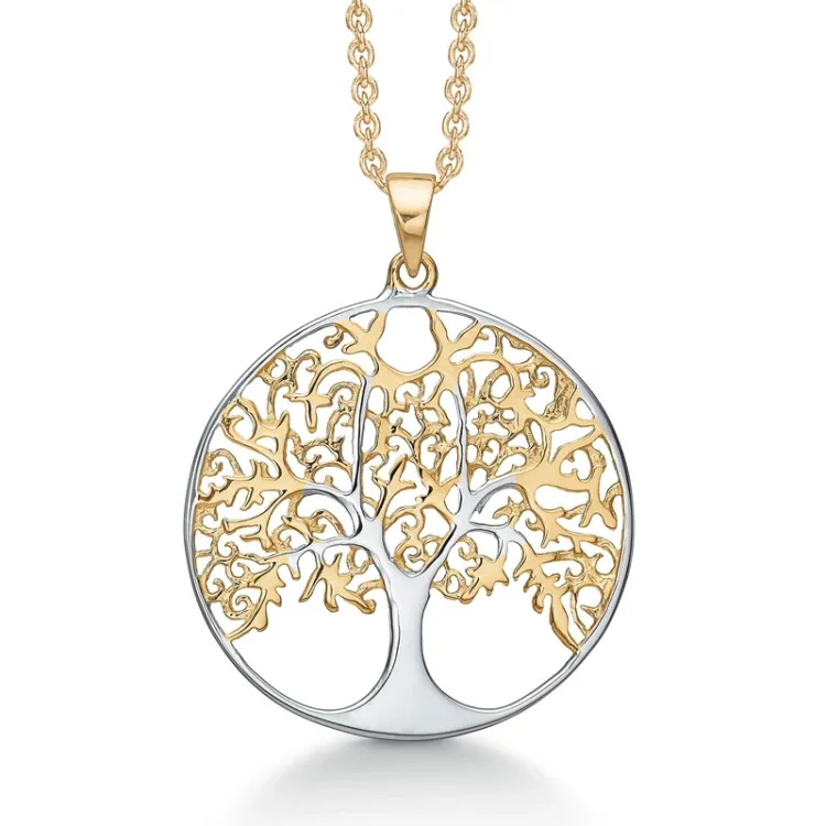 Støvring Design boom van het leven ketting met hanger in verguld sterlingzilver met gerodineerd zilver
