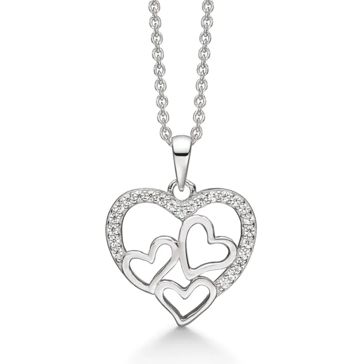 Støvring Design hart ketting met hanger in gerodineerd zilver witte zirkoon