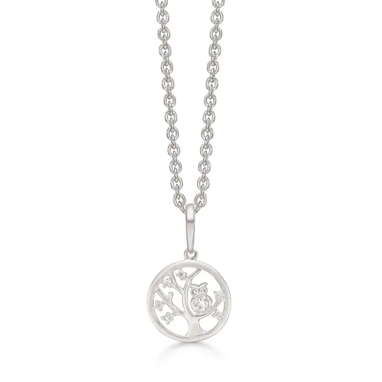 Støvring Design boom van het leven ketting met hanger in gerodineerd zilver witte zirkoon