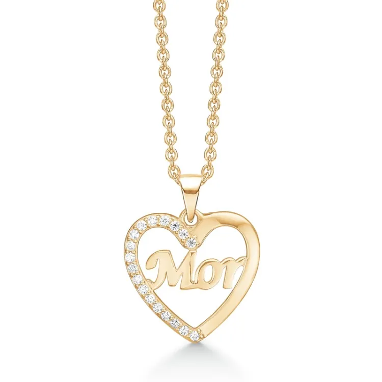 Støvring Design hart ketting met hanger in vergulde zilveren ketting witte zirkoon