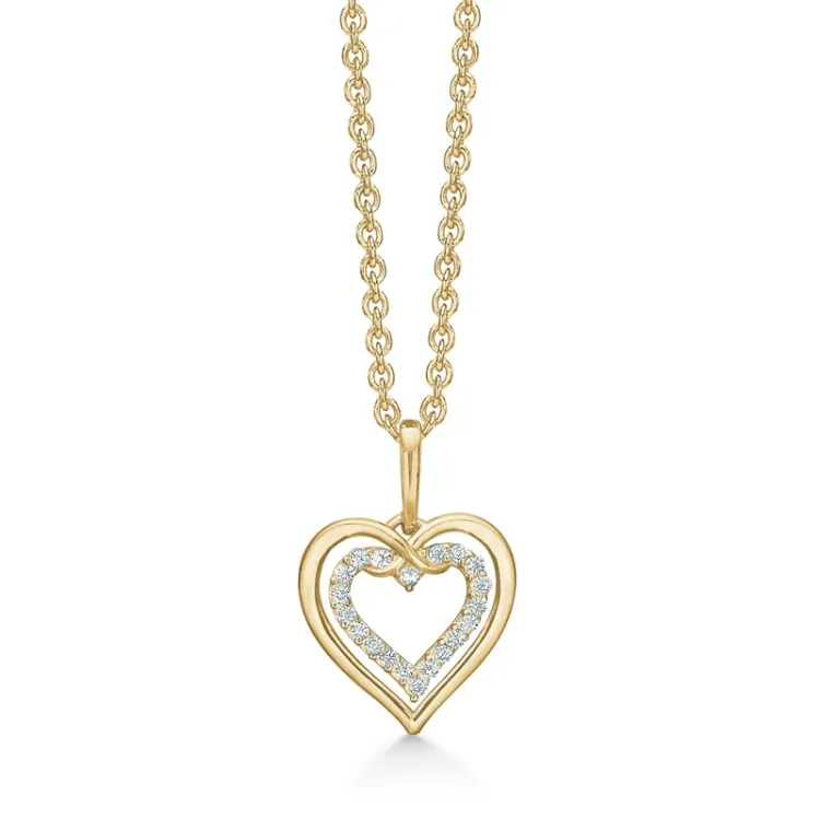Støvring Design hart ketting met hanger in 14 karaat goud met vergulde zilveren ketting witte zirkoon