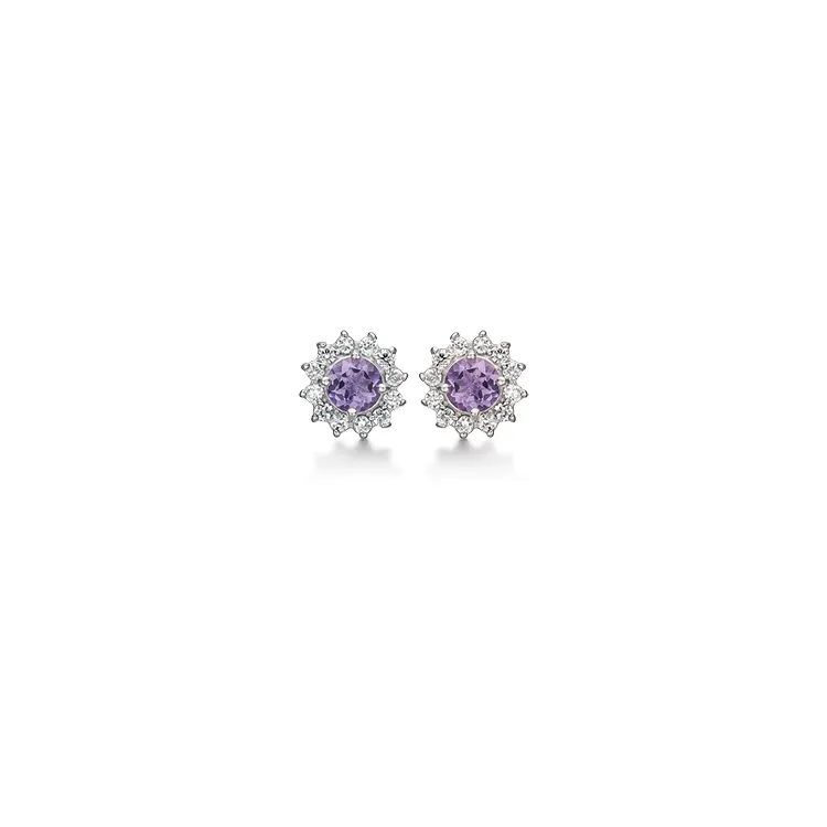 testsieraad Støvring Design amethist oorbellen in gerodineerd zilver paarse amethist witte zirkoon