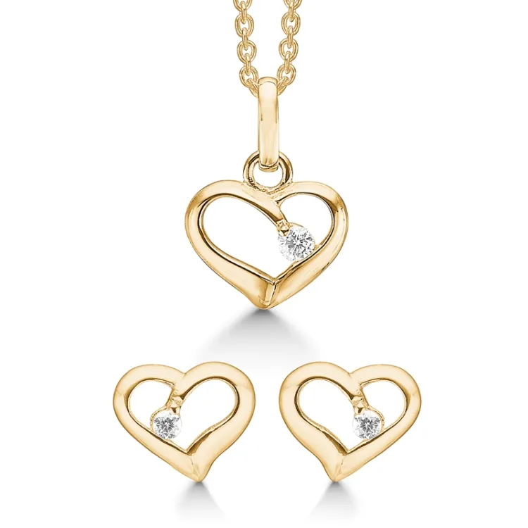 Støvring Design hart sieraden set in verguld sterlingzilver witte zirkonen