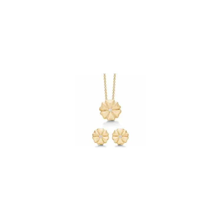 Støvring Design bloem sieraden set in verguld sterlingzilver witte zirkonen