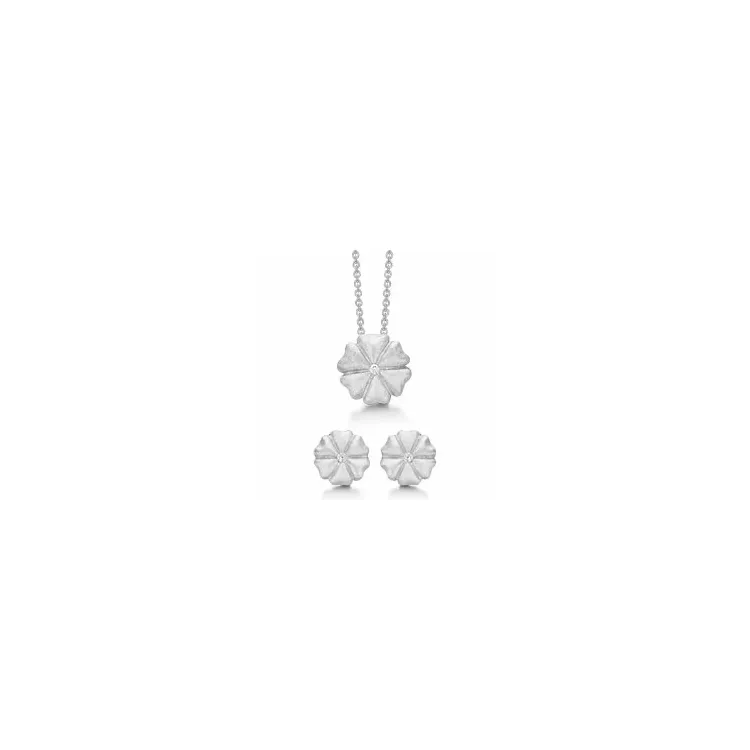 Støvring Design bloem sieraden set in gerodineerd zilver witte zirkonen