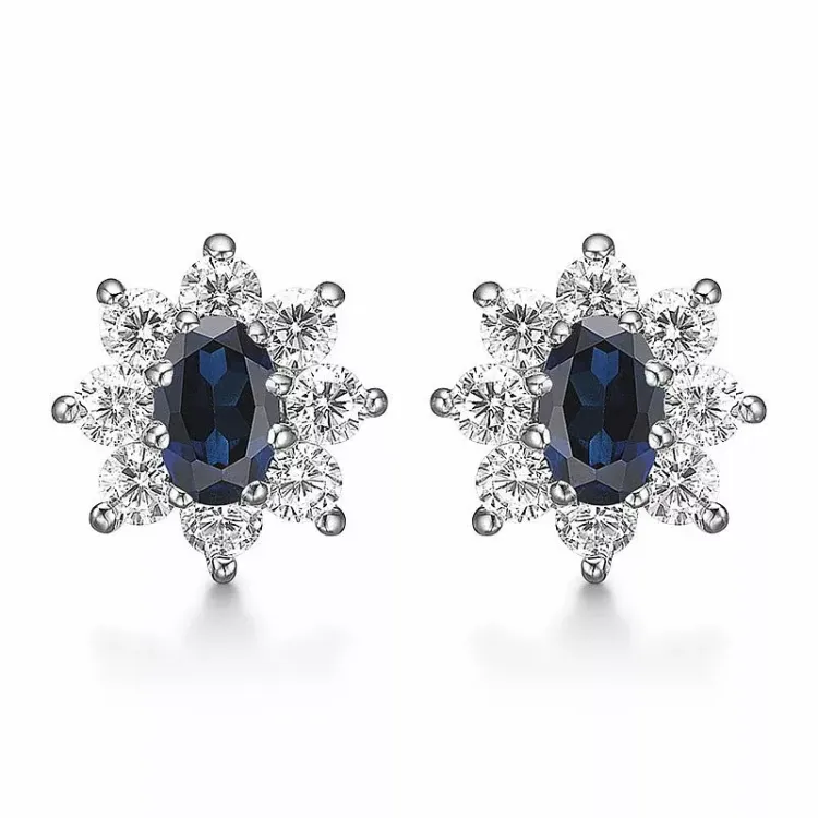 Støvring Design oorbellen in zilver blauwe syntetische saffier witte zirkoon