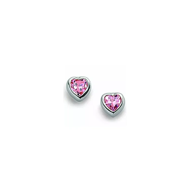Støvring Design hart oorbellen in zilver pink zirkoon