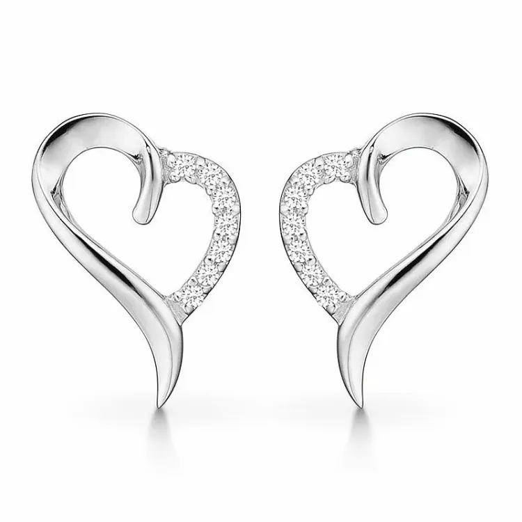 Støvring Design hart oorbellen in zilver witte zirkoon