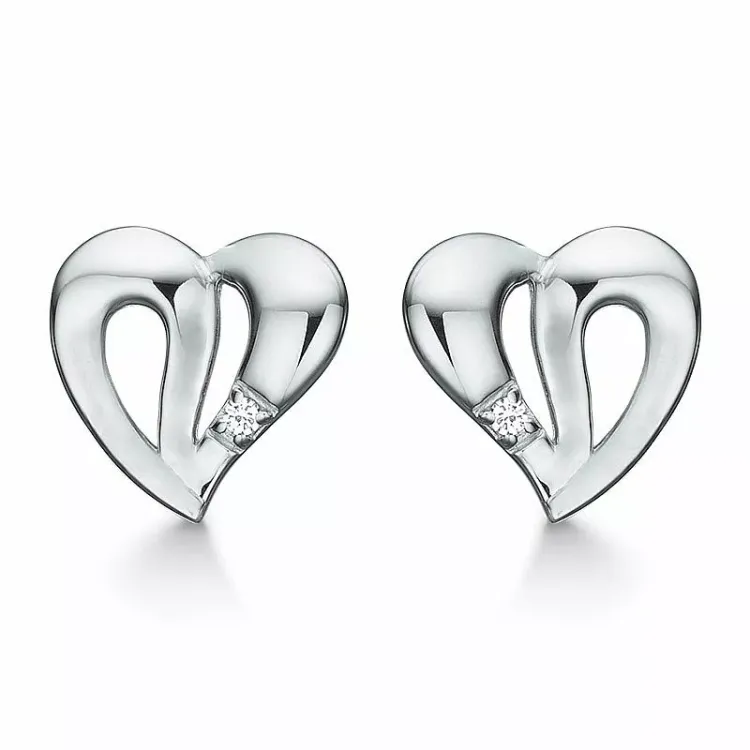 Støvring Design hart oorbellen in zilver witte zirkoon