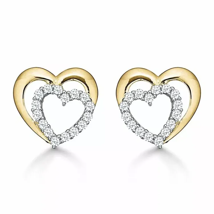 Støvring Design hart oorbellen in 14 karaat goud witte zirkoon